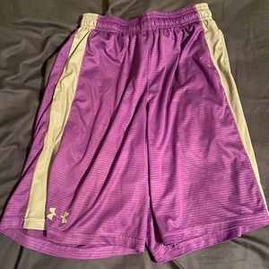 Purple under armor shorts, small